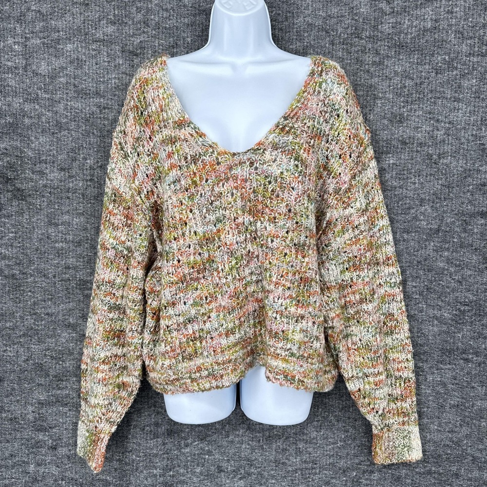 Free People Sweater Womensโ Small Multicolor V Neck Knit Pullover Long Sleeve